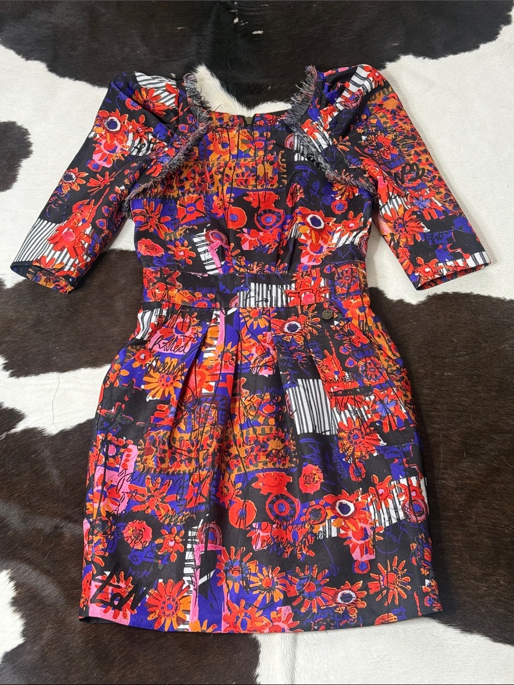 Desigual Black Dress with Red & Purple Floral Accents